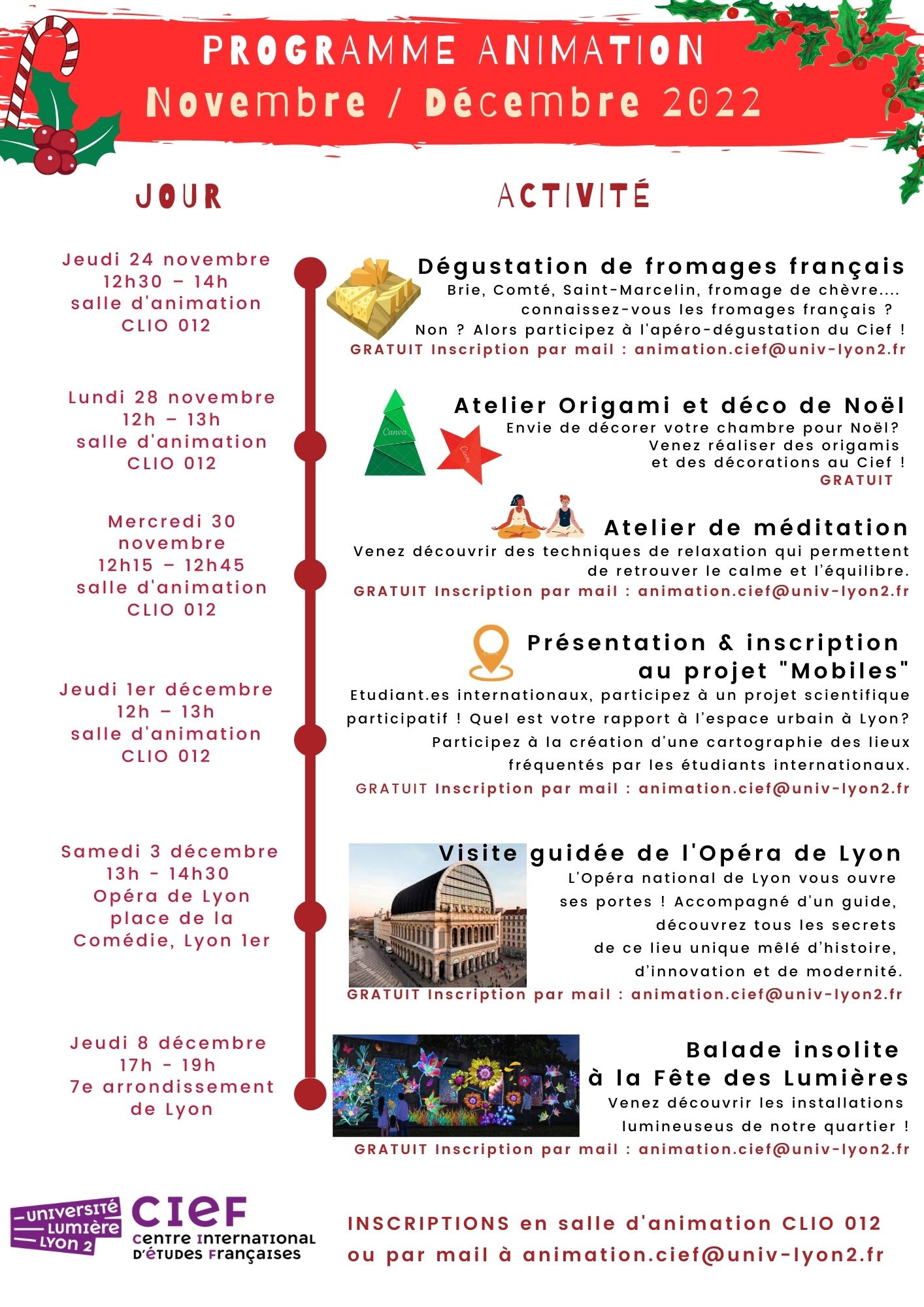 Programme activités décembre